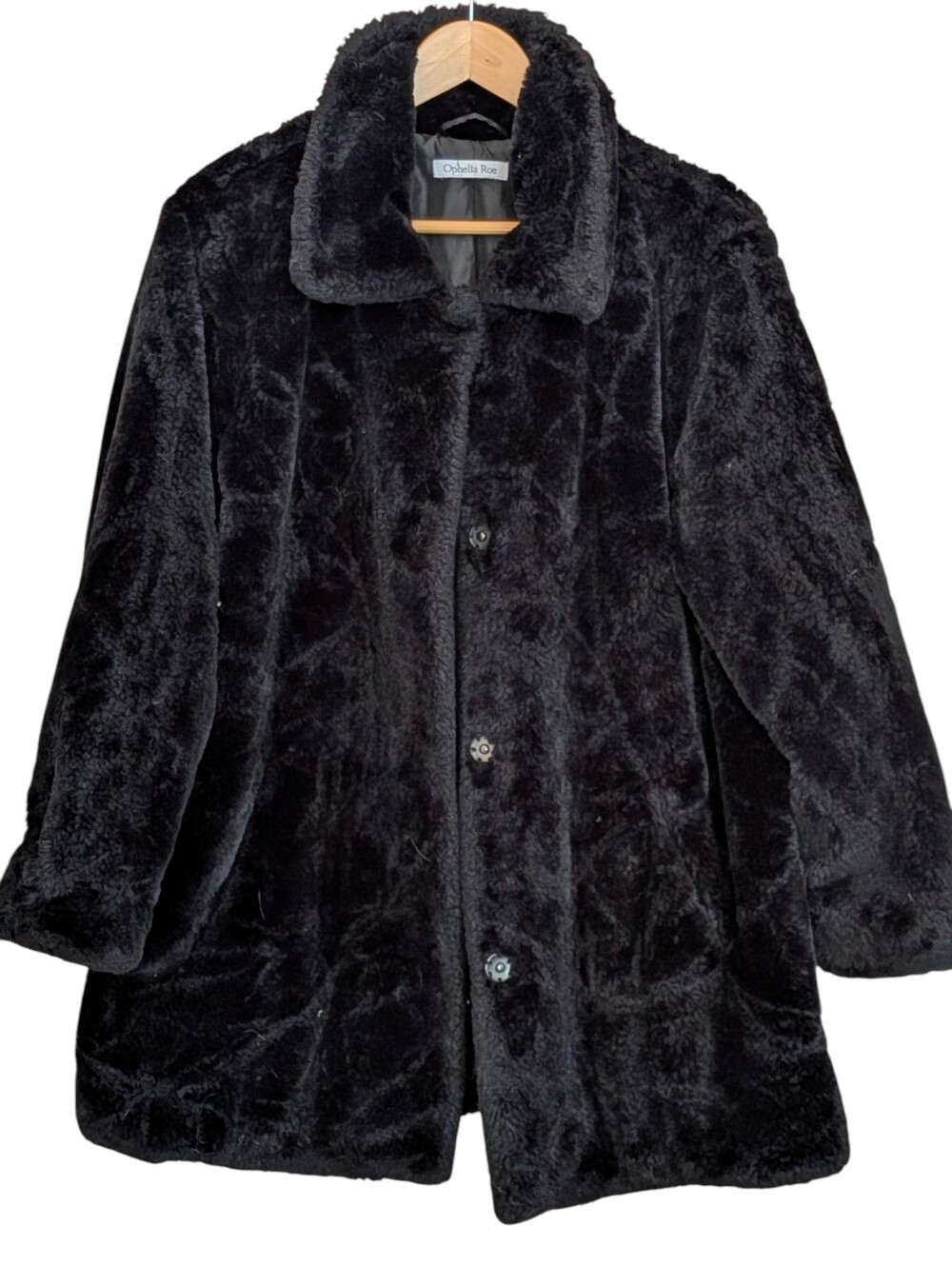 Ophelia Roe Textured Faux Fur Jacket Black Mob Wife Whimsigoth Coat L Teddy
